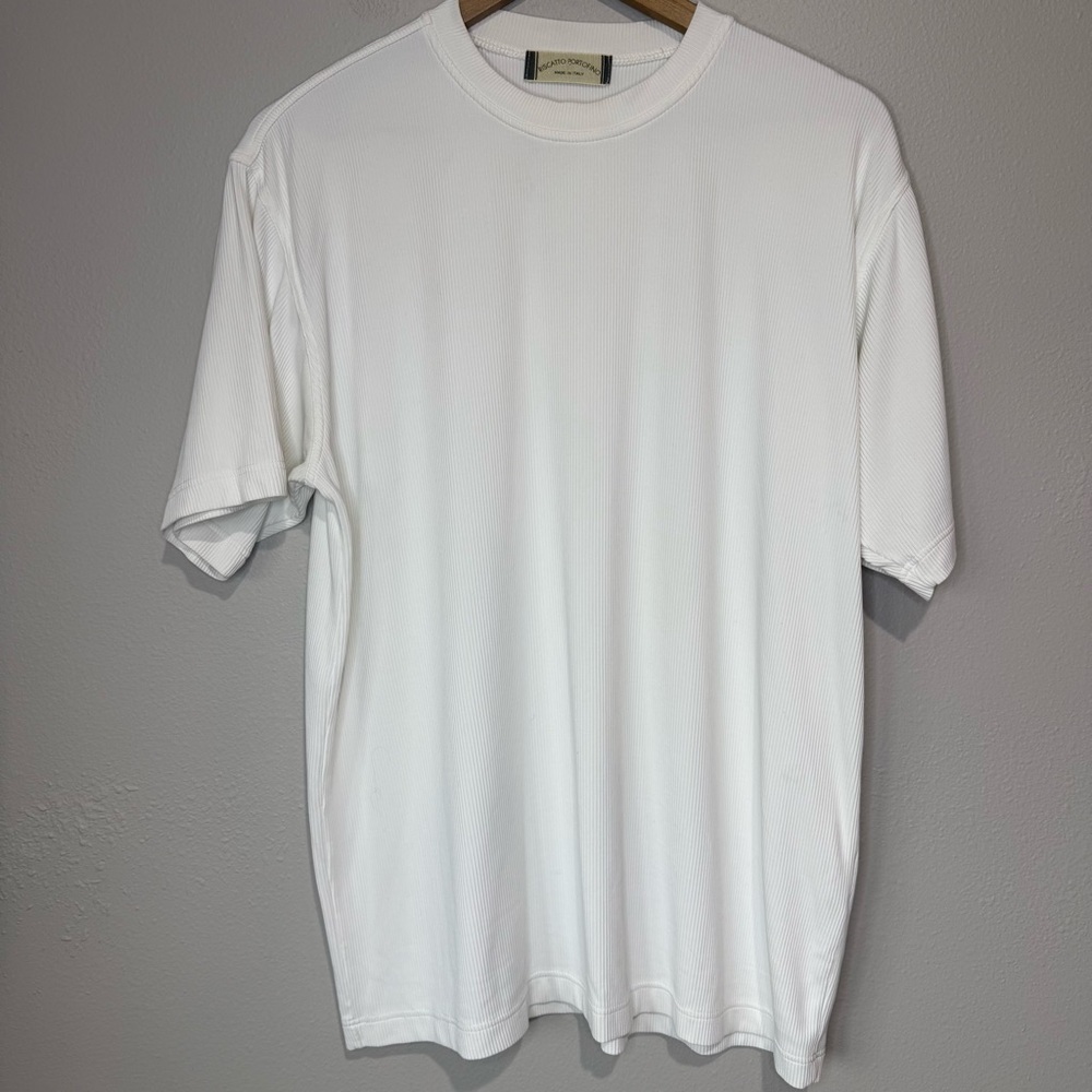 Riscatto Portofino Ribbed White Knit Tee – Made in Italy (Size M)